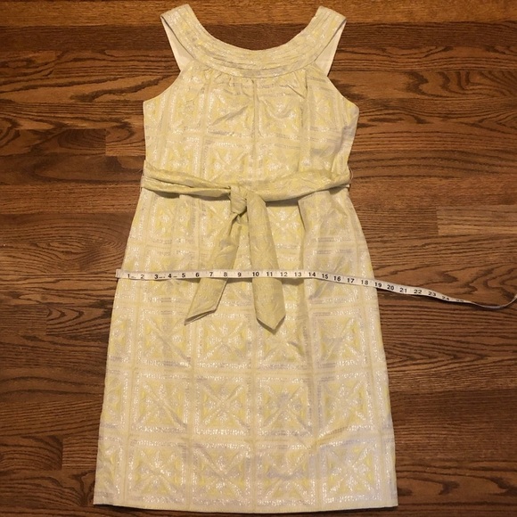 NWT! Eccoici Yellow Jacquard Sheath Dress w Waist Tie Retro Mod Party Dress - 6 - Picture 11 of 11